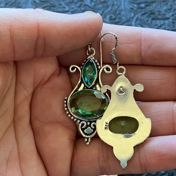 Blue and Green Witch Stone Crystal Jewelry Earrings - Picture 6 of 8